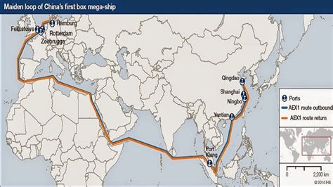 I suspect that the biggest container ships from china to the us east coast go via the indian ocean, suez, and the med cargo ships are displacement vessels meaning that they always float in the water displacing a volume of water equal. Felixstowe Dockers: INFOGRAPHIC: Mega-box ship CSCL Globe's maiden journey