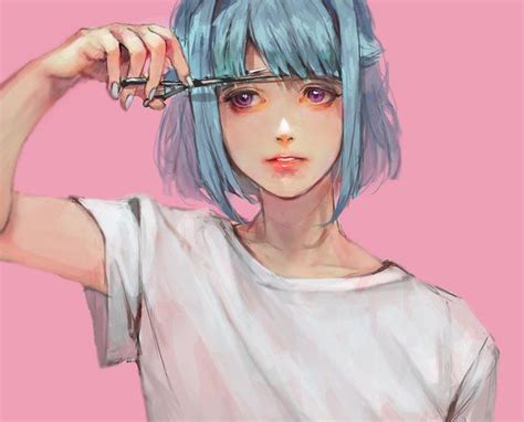 Girl Art Blue Hair Anime Cute Manga Art Art Girl Anime Art
