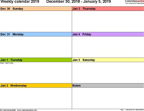 Weekly Calendar 2019 For Pdf 12 Free Printable Templates Weekly