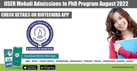 Iiser Mohali Admissions To Phd Program August 2022 Phd Science