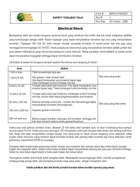 Safety Toolbox Talk Electrical Shock Pdf