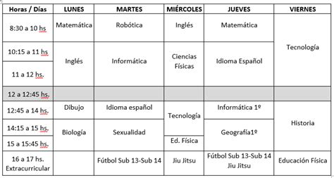 Horarios De Clase Liceo TÉcnico Los Pinos