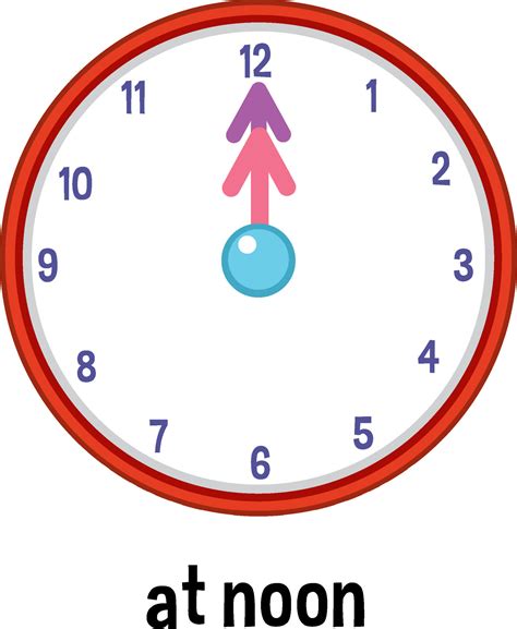 English Prepositions Of Time With Clock At Noon 7141590 Vector Art At