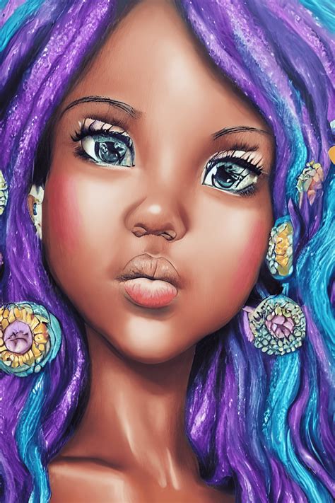 Beautiful African American Girl Purple 3d Portrait Modern Animation
