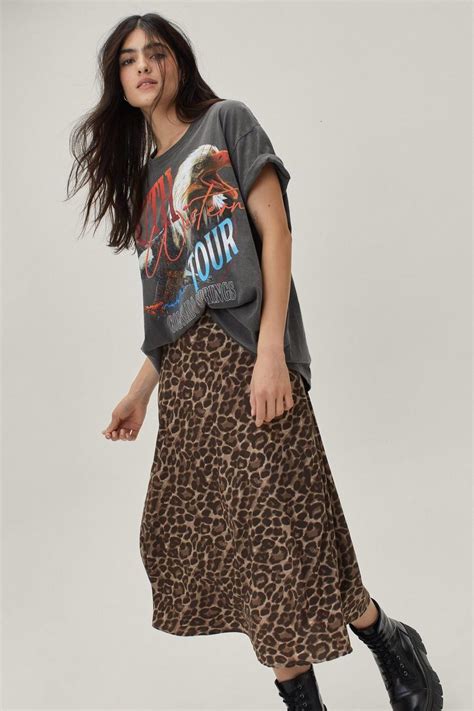 Women S Leopard Print Satin Slip Midi Skirt Boohoo Uk