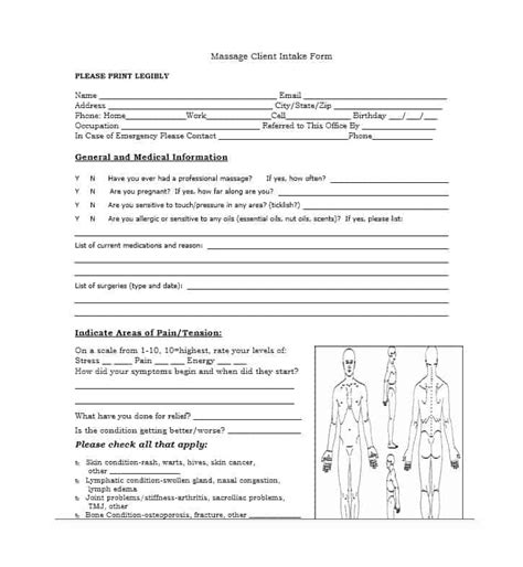 Sample Massage Client Intake Forms The Document Template