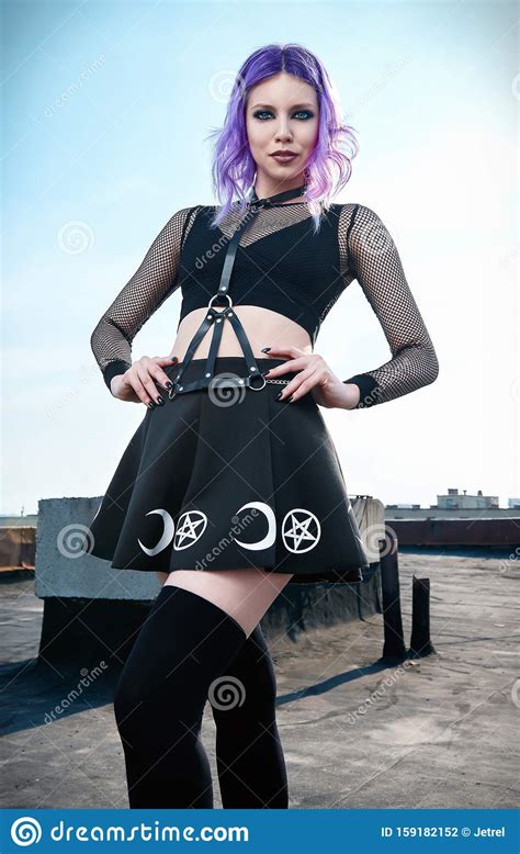 Portrait Of Beautiful Gothic Girl On Housetop Pastel Goth