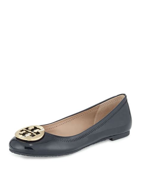 Tory Burch Reva Patent Leather Ballet Flat In Bright Navy Blue Lyst