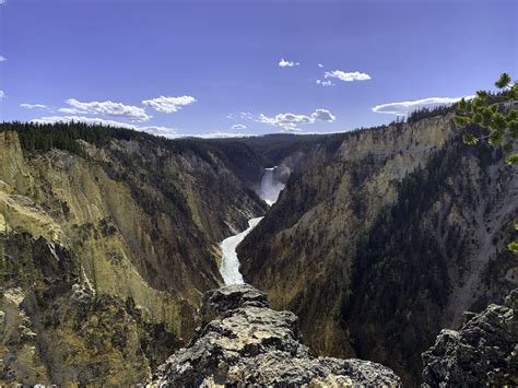 Panoramic Waterfall Landscape Of Lower Yellowstone Falls Image Free