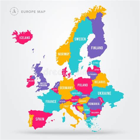Europe Map With Country Names Vector Illustration Stock Vector