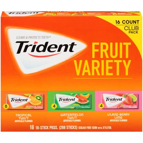 Trident Sugar Free Assorted Fruit Gum Variety Pack Pack Of 16