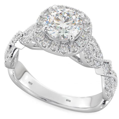 Round Cut Halo Cubic Zirconia Engagement Ring