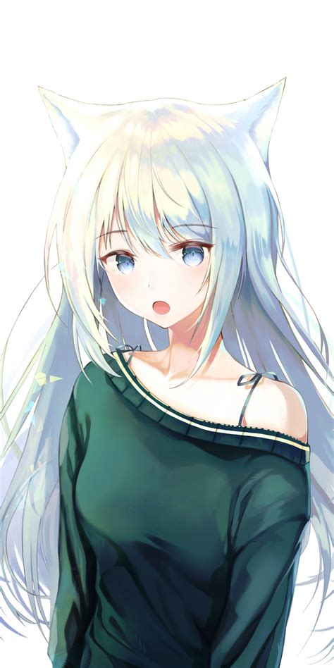 Download 1440x2880 Wallpaper White Hair Curious Hangover Anime Girl Blue Eyes Lg V30 Lg G6