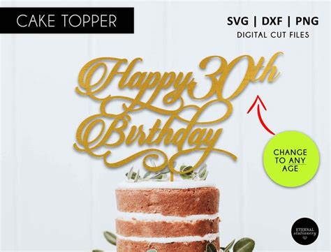 Any Age Happy Birthday Cake Topper Cake Topper Birthday Svg Etsy