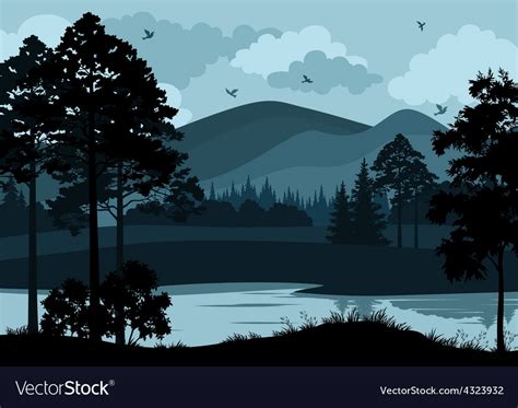 Landscape Trees Lake And Mountains Royalty Free Vector Image