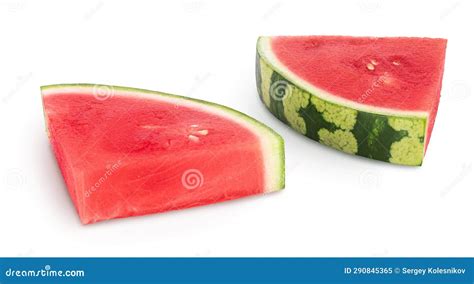Red Seedless Watermelon Slices Isolated On White Background With Full