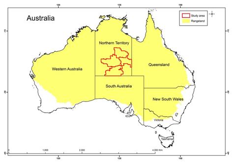 Map Of The Australian Rangelands Highlighted In Yellow Encompasses