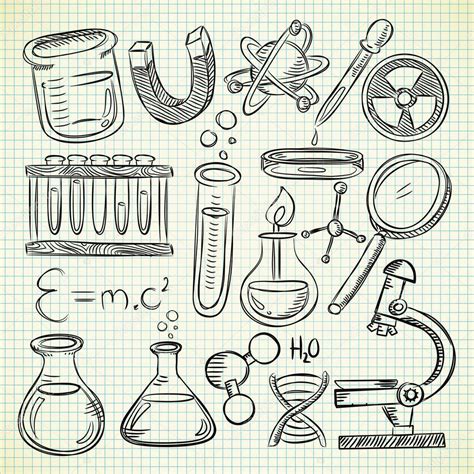 Conjunto De Cosas De Ciencia En Estilo Doodle Science Doodles Science Drawing Science