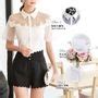 Dabuwawa Mesh Panel Puff Sleeve Blouse Yesstyle