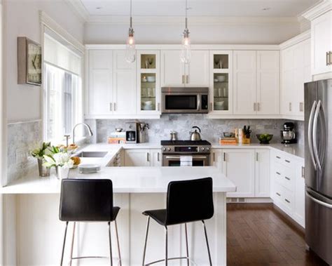 Custom white shaker cabinets for a white and gray transitional kitchen design by justin sachs of stonington cabinetry & design. Small White Kitchen Home Design Ideas, Pictures, Remodel ...