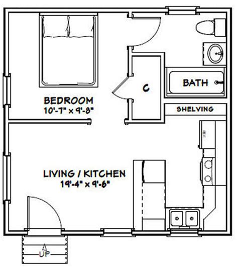 20x20 Tiny House 1 Bedroom 1 Bath 400 Sq Ft Pdf Floor Etsy Small