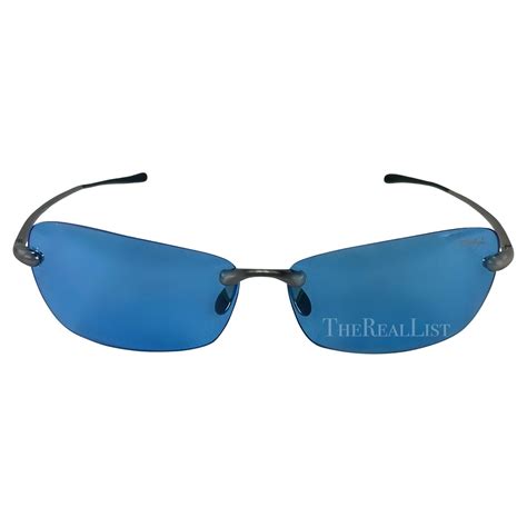 Early 2000s Thierry Mugler Blue Rimless Rectangular Sunglasses For Sale At 1stdibs