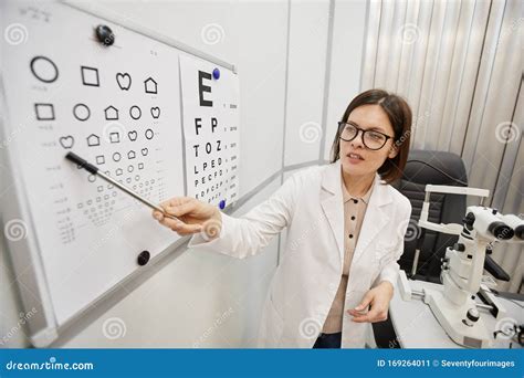 Female Ophthalmologist Pointing At Eye Chart Stock Image Image Of