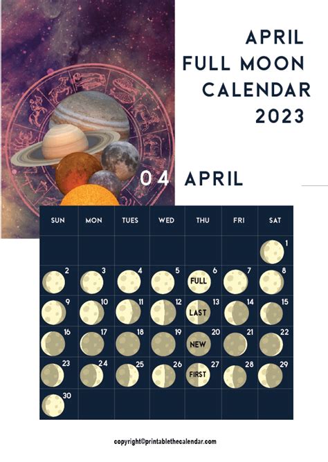April Full Moon Calendar 2023 Free Printable Template