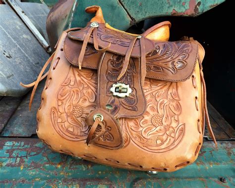 1960s Tooled Leather Horse Saddle Purse Made In Mexico Hippie Shoulder