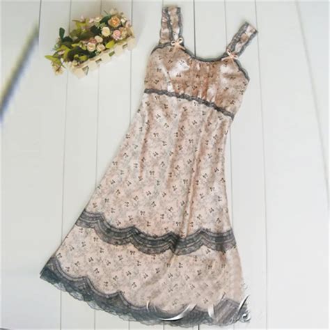 Sexy Women Lace Lingerie Imitated Silk Brace Sleepwear Nightgown Dress Y12 In Nightgowns