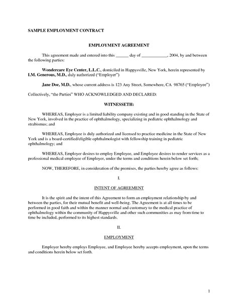 Employment Contract Agreement Sample - Free Printable Documents