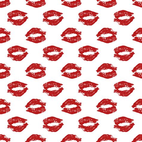 Seamless Pattern Red Lipstick Kiss On Whiteperfect For Valentines Day