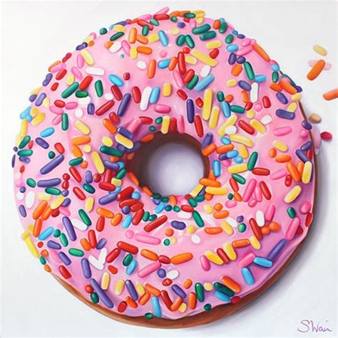 Pink Donut With Sprinkles Sarah E Wain Food Painting Donut Art