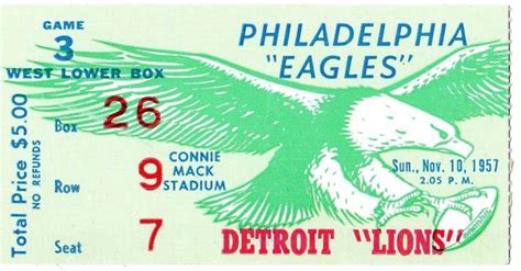1957 Detroit Lions Philadelphia Eagles Ticket Stub Ebay In 2021