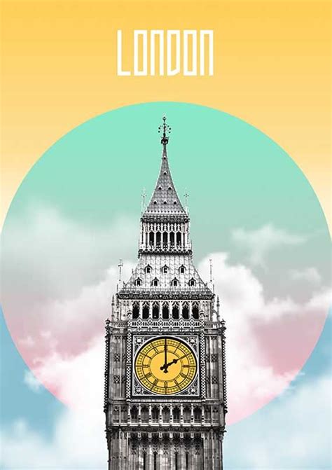 Aqua And Yellow Big Ben Print London Travel Poster College Etsy