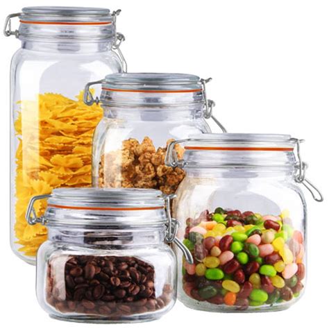 Home Basics 4 Piece Glass Canister Set Clear