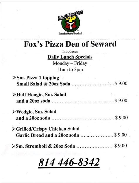 Menu At Foxs Pizza Den Of Seward Pizzeria Seward