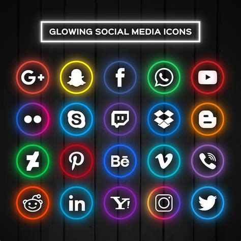 Icons For Social Networks With Neon Lights Free Vector