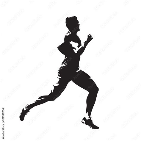 Running Man Abstract Vector Isolated Silhouette Side View Marathon