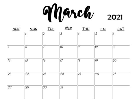 Blank Calendar March 2021 Printable Templates With Notes