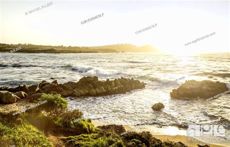 Sunlight Over Sea Monterey Bay Area California Usa Stock Photo