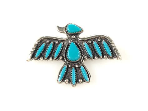 Lot Vintage Native American Sterling Turquoise Thunderbird Brooch