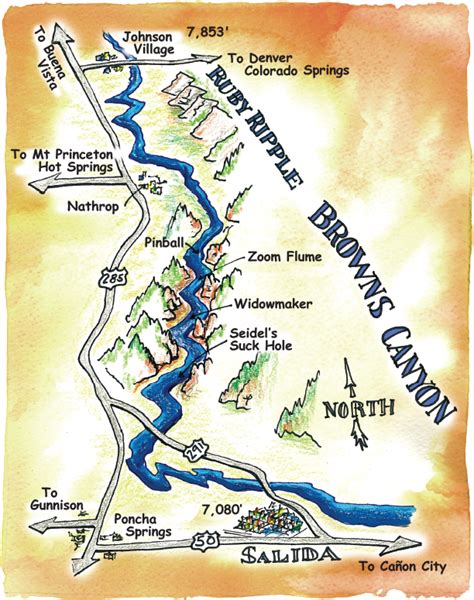 Rafting Maps Browns Canyon Arkansas River Colorado Ski Trail Map