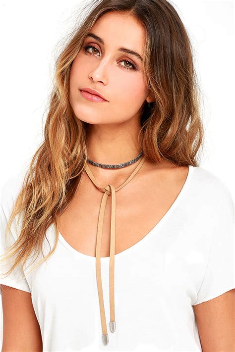 Chic Silver And Tan Necklace Wrap Necklace Vegan Suede Necklace 1300 Lulus