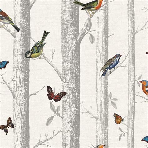 Holden Epping Forest Pattern Wallpaper Bird Butterfly Tree Woods Motif