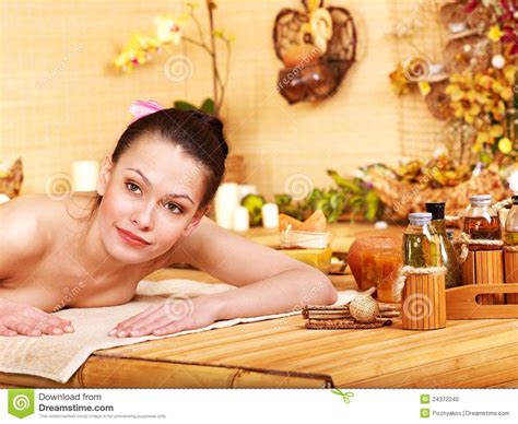 Woman Getting Massage In Bamboo Spa Stock Photo Image Of Beauty