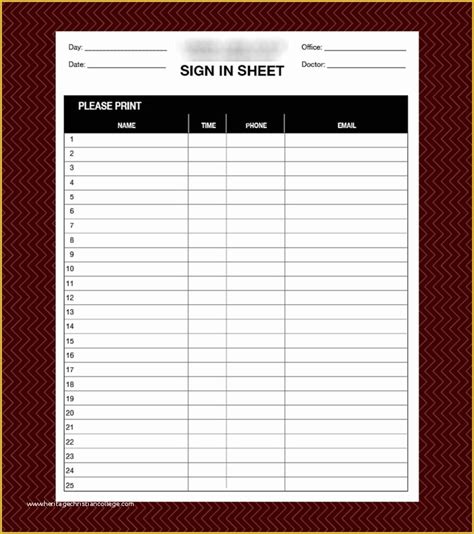 Patient Sign In Sheet Template Free Of Custom Columns Label Sign In