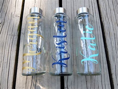 Glass Water Bottle Personalized Monogram 16 Ounces T Etsy