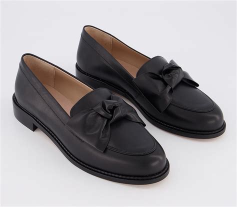 Office Federal Bow Loafer Black Leather Flat Shoes For Women