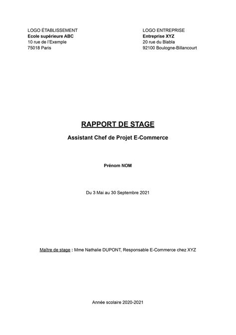 Page De Garde Concept Of Exemple De Page De Garde Dun Rapport De Stage